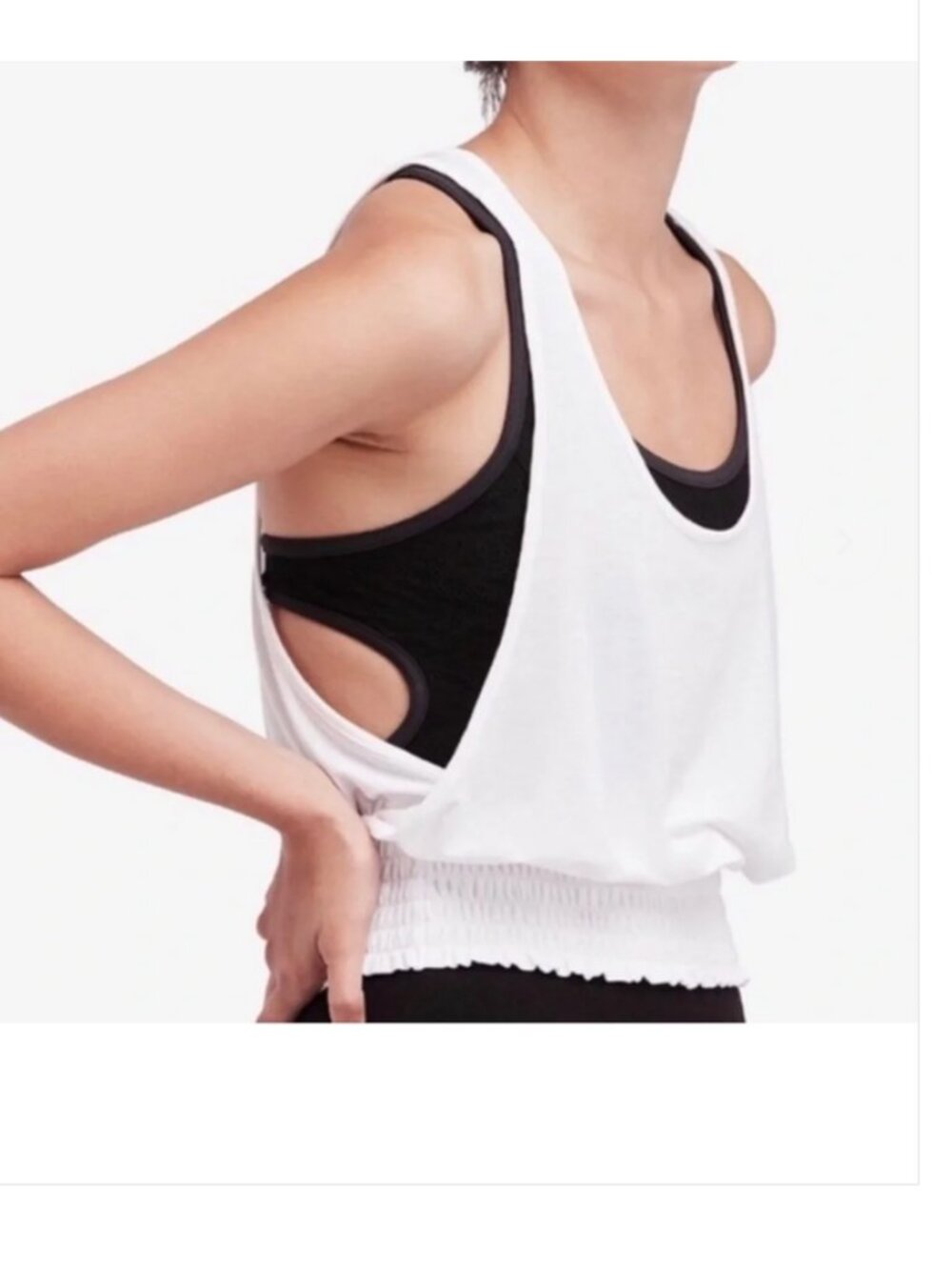 Free People Movement White Smocked Active Tank Top